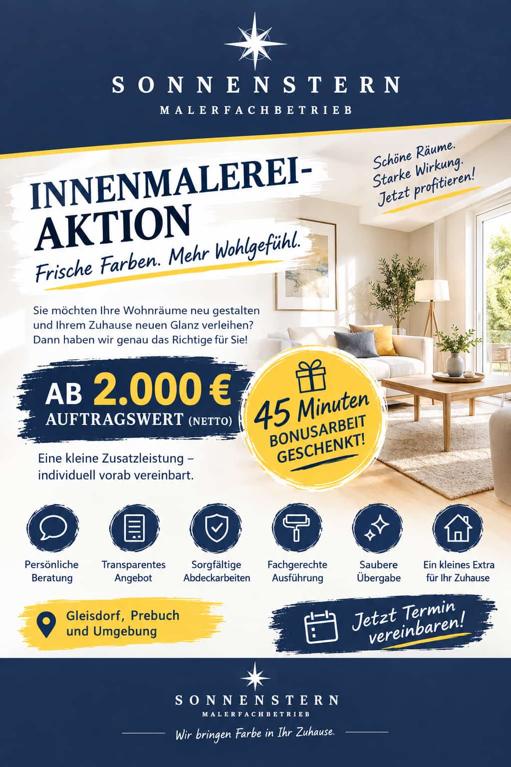 Flyer zur Innenmalerei-Aktion von Malerei Sonnenstern